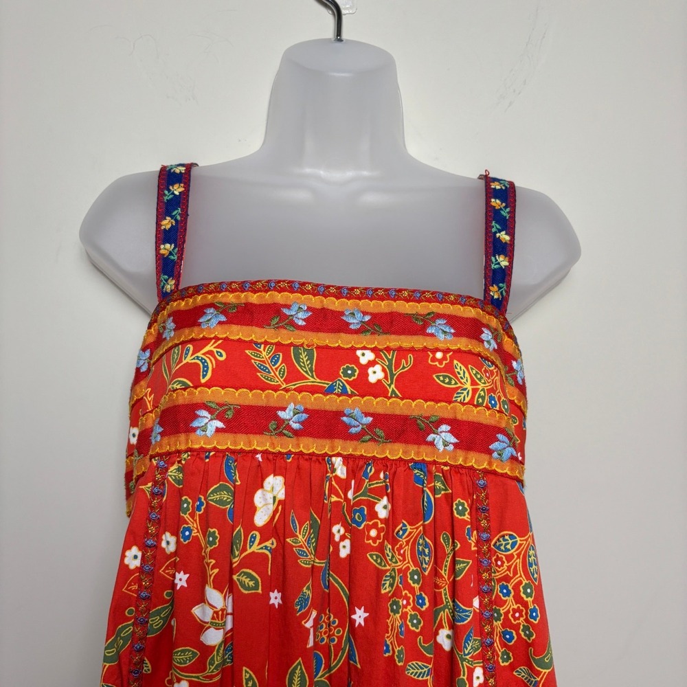 Tory Burch Dayton Orange Samba Batik Floral Tiered Summer Midi Dress Womens 8 - Picture 2 of 9